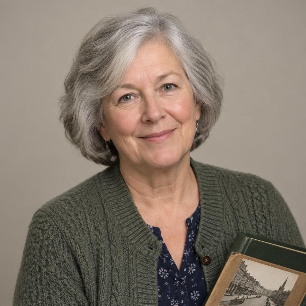 Portrait of an older white woman with grey hair