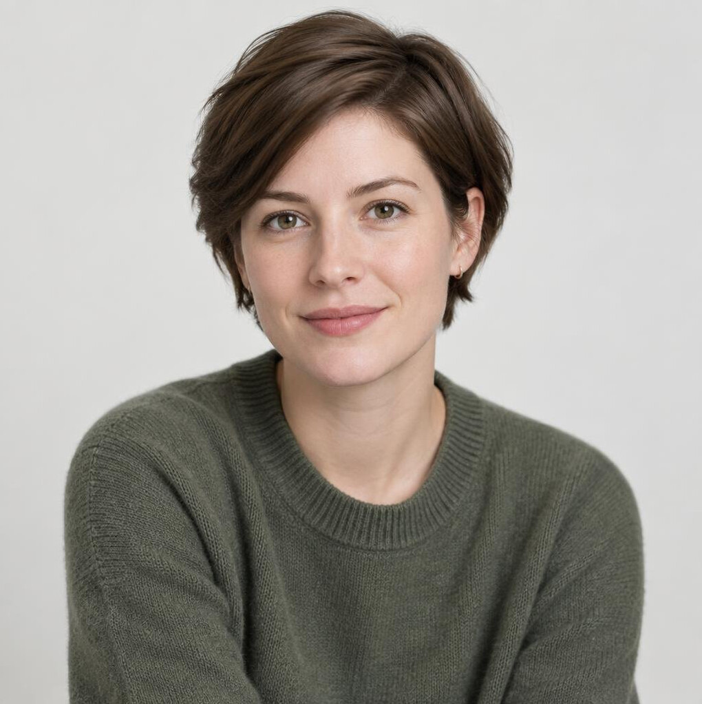 Portrait of a young white woman with short hair