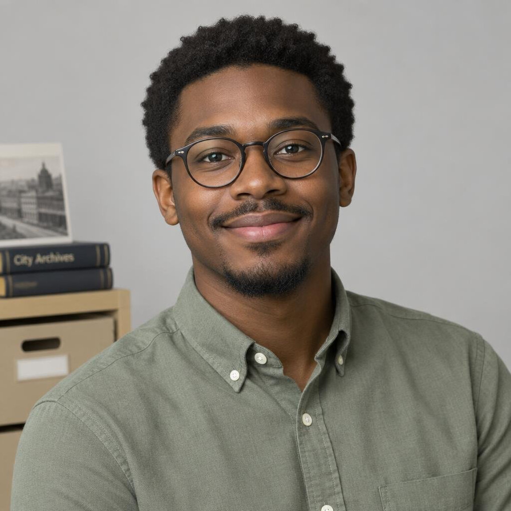 Portrait of a Black man in glasses smiling